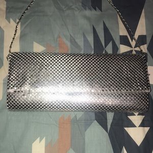 Silver clutch with chain strap
